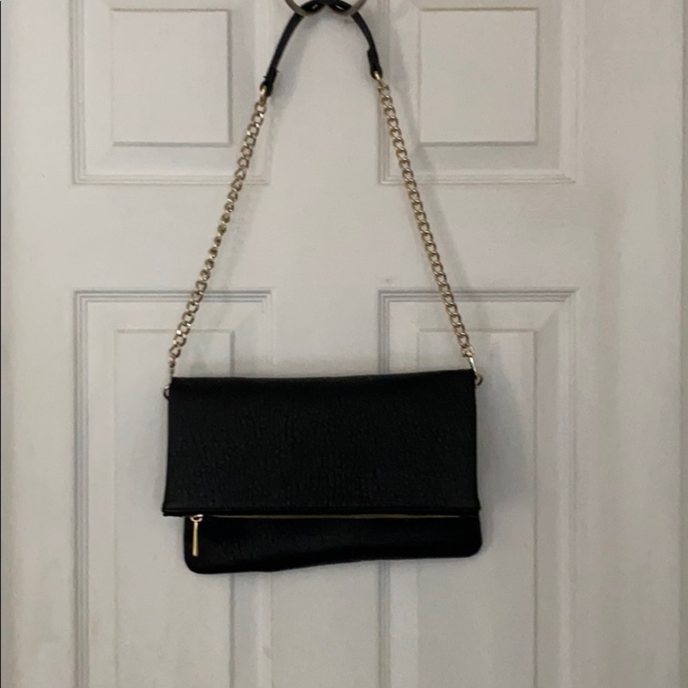 Black faux leather handbag